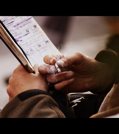 cigarette, diary, comment, hands, homeless man, man, smoke, city, bench, comment, comment, comment, comment, comment